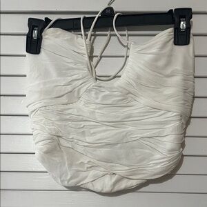 Zara White Ruched Crop Top with Strappy Back